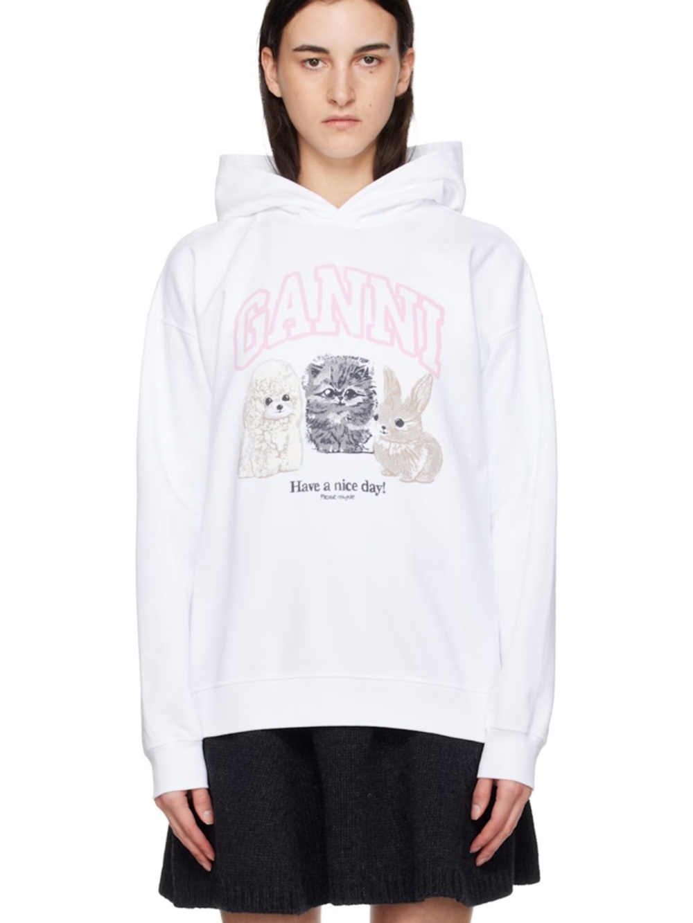 GANNI WHITE ANIMAL PRINT HOODIE IN BRIGHT WHITE - Picture 8 of 11